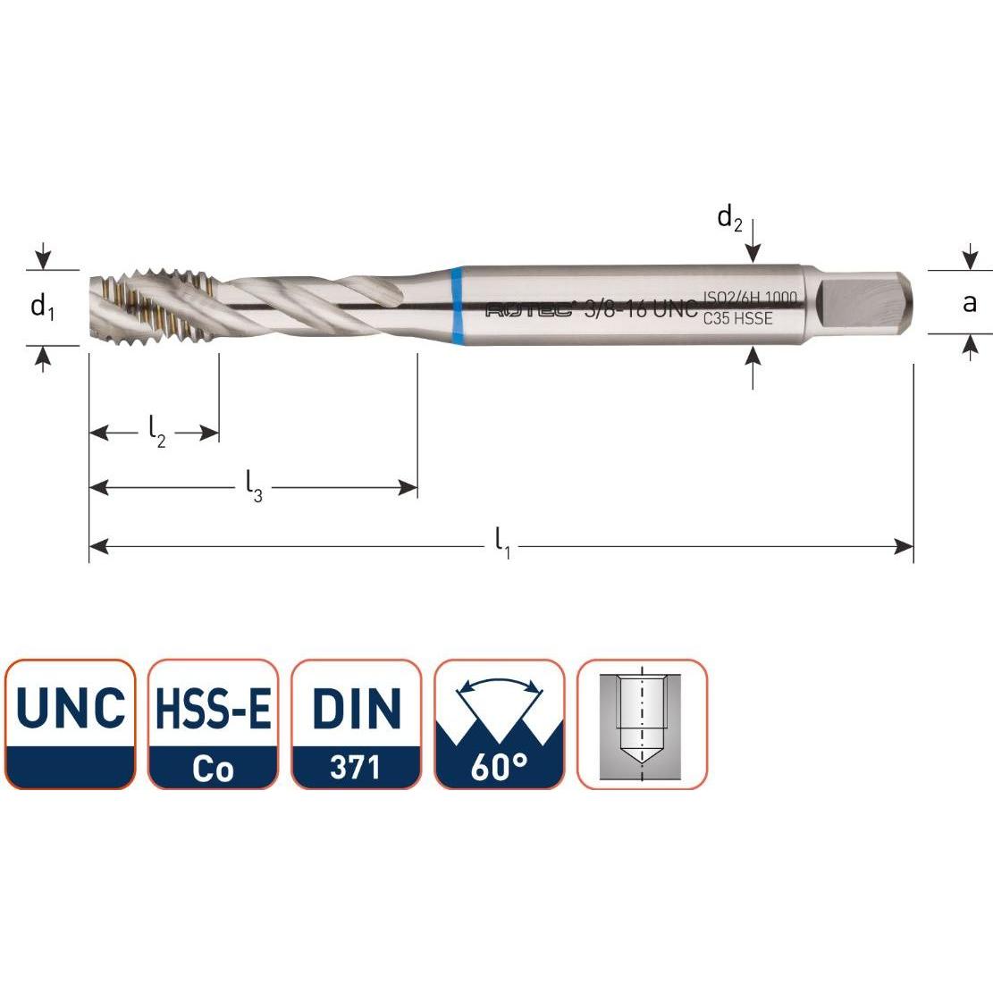 Rotec, Maschi + Giramaschi, 338.0140IC HSSE INOX 1000 M.Gewindebohrer/40° UNC 1/4-20