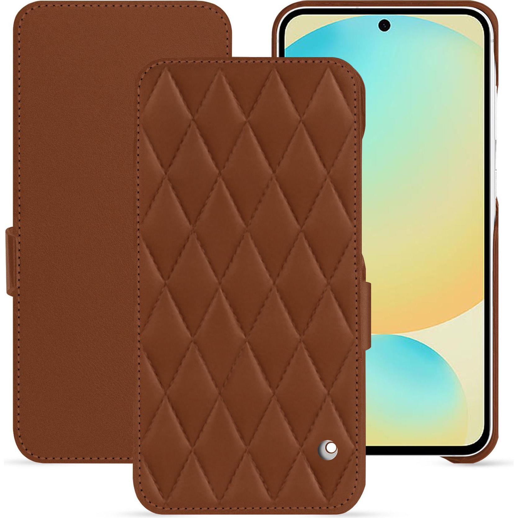 Noreve Lederschutzhülle horizontal (Samsung Galaxy S24 FE), Smartphone Hülle, Braun