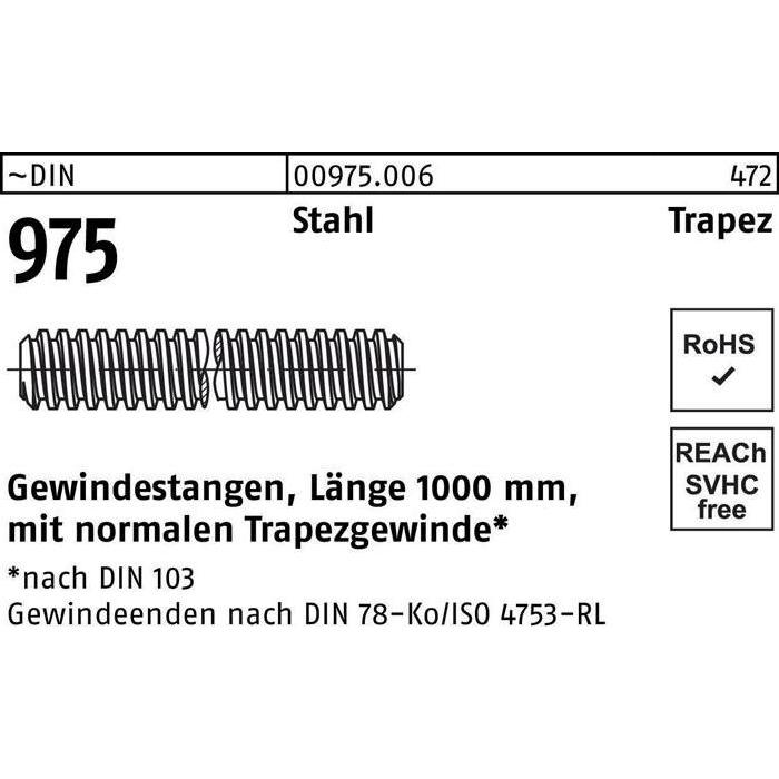 Zubehör Befestigungstechnik, Gewindestange DIN 975 Trapezgewinde TR 30 x 6 x 1000mm Stahl
