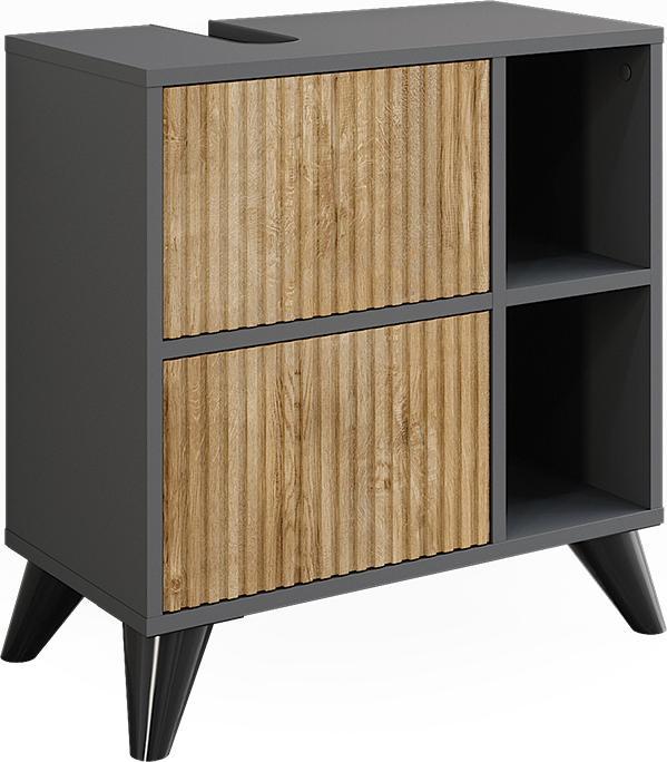 Vicco Waschbeckenunterschrank Leano, Anthrazit/Bergeiche, 60 x 62 cm mit 2 Schubladen