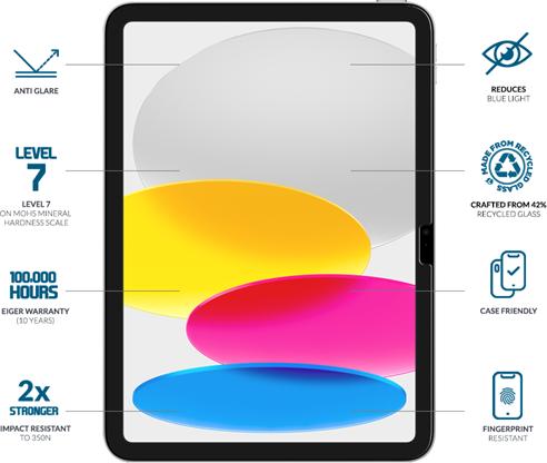 Actual product image Eiger Anti-reflektierendes Glas mit Blaulicht-Filter Full Screen Fit Mountain Blue Tablet Screen P (1 pcs., iPad 10.9 (2022))
