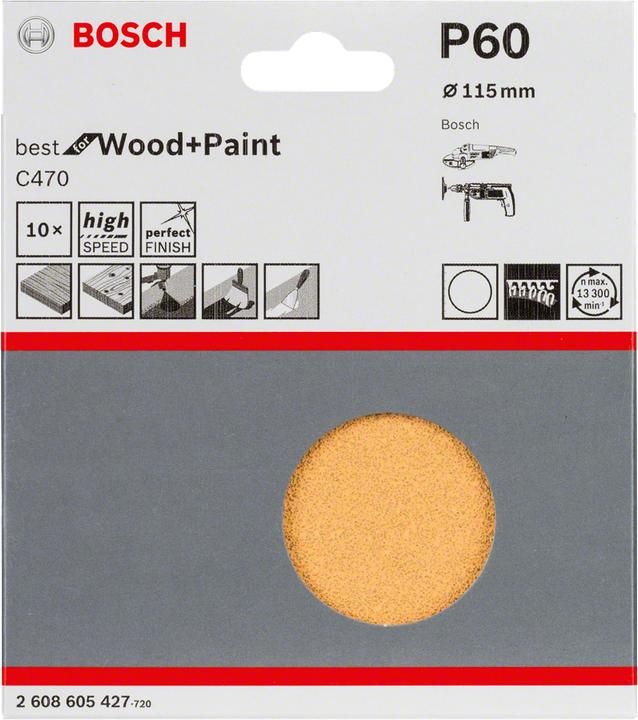Actual product image Bosch Professional Zubehör Set of 10 sanding sheets C470 best for Wood and Paint, K:60 (60)