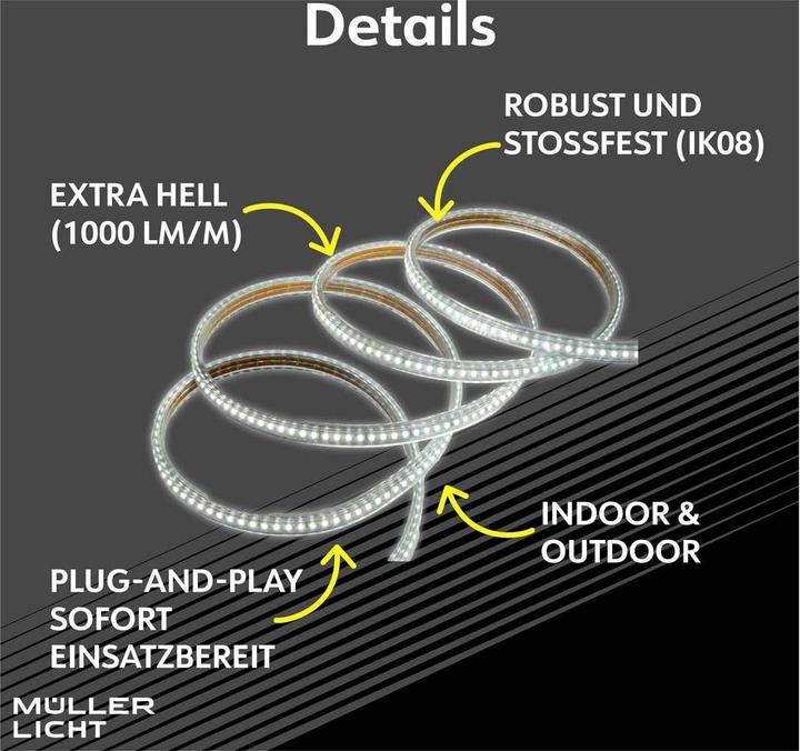 Produktbild Müller Licht MÜLLER-LICHT LED-Strip Power Stripe 25m, 290 W, 25000 lm, 2700 K, IP44, warmweiss (Warmweiss, 2500 cm, Indoor, Outdoor)