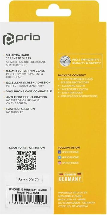 Produktbild prio 10x 3D Tempered Glass Screen Protector for iPhone 13 mini black (10 Stück, Apple iPhone 13 mini)