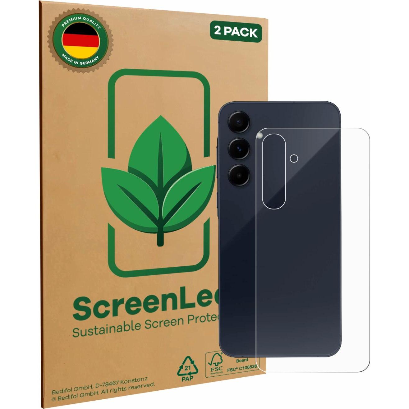 ScreenLeaf Schutzfolie nachhaltiger Displayschutz Display Schutz Folie Klar Transparent (2 Stück, Samsung Galaxy A55), S...