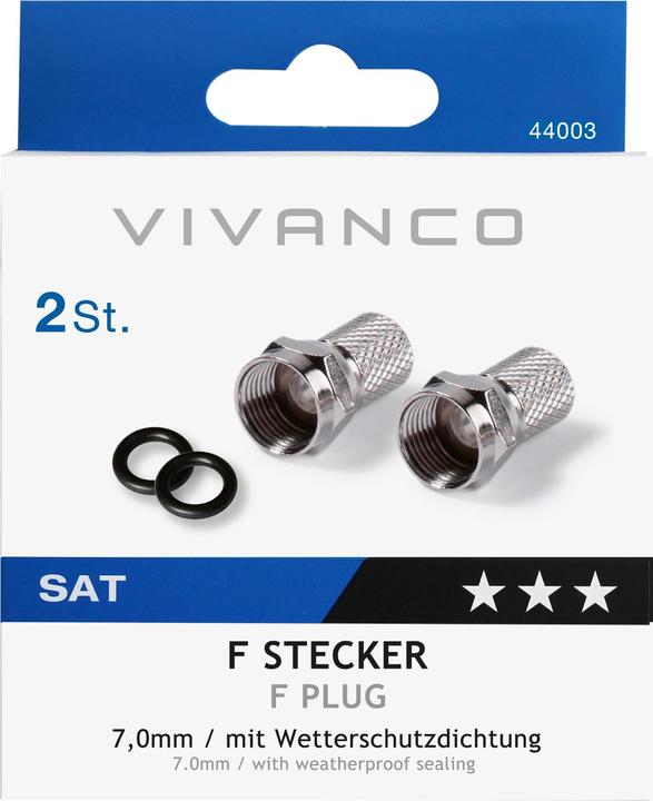 Immagine prodotto Vivanco Tappo F SAT con guarnizione, 7 mm, 2 pezzi. (Cavi antenna)