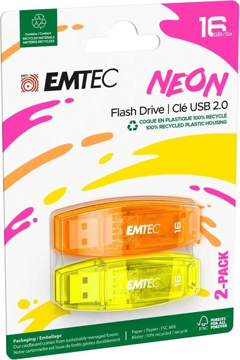 Image du produit Emtec C410 Neon 2-Pack (16 Go, USB-A)