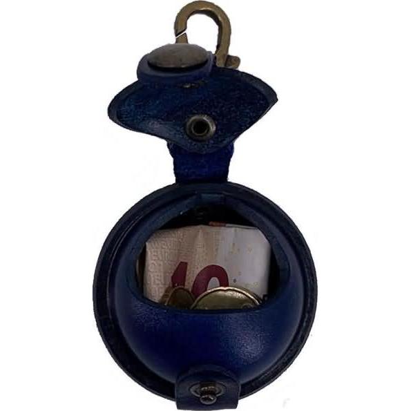 Mika, Portemonnaie, Mini Schlüsselanhänger / Kleingeldbörse Sattelleder 5cm blau, Blau