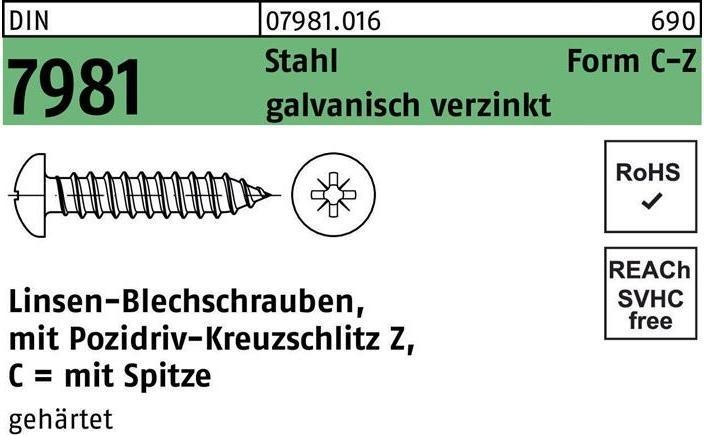 Actual product image Self-tapping screw DIN 7981 LIKO with cross recess PZ 4,8x 60 -C-Z steel galvanised with point (250 Screws per piece)