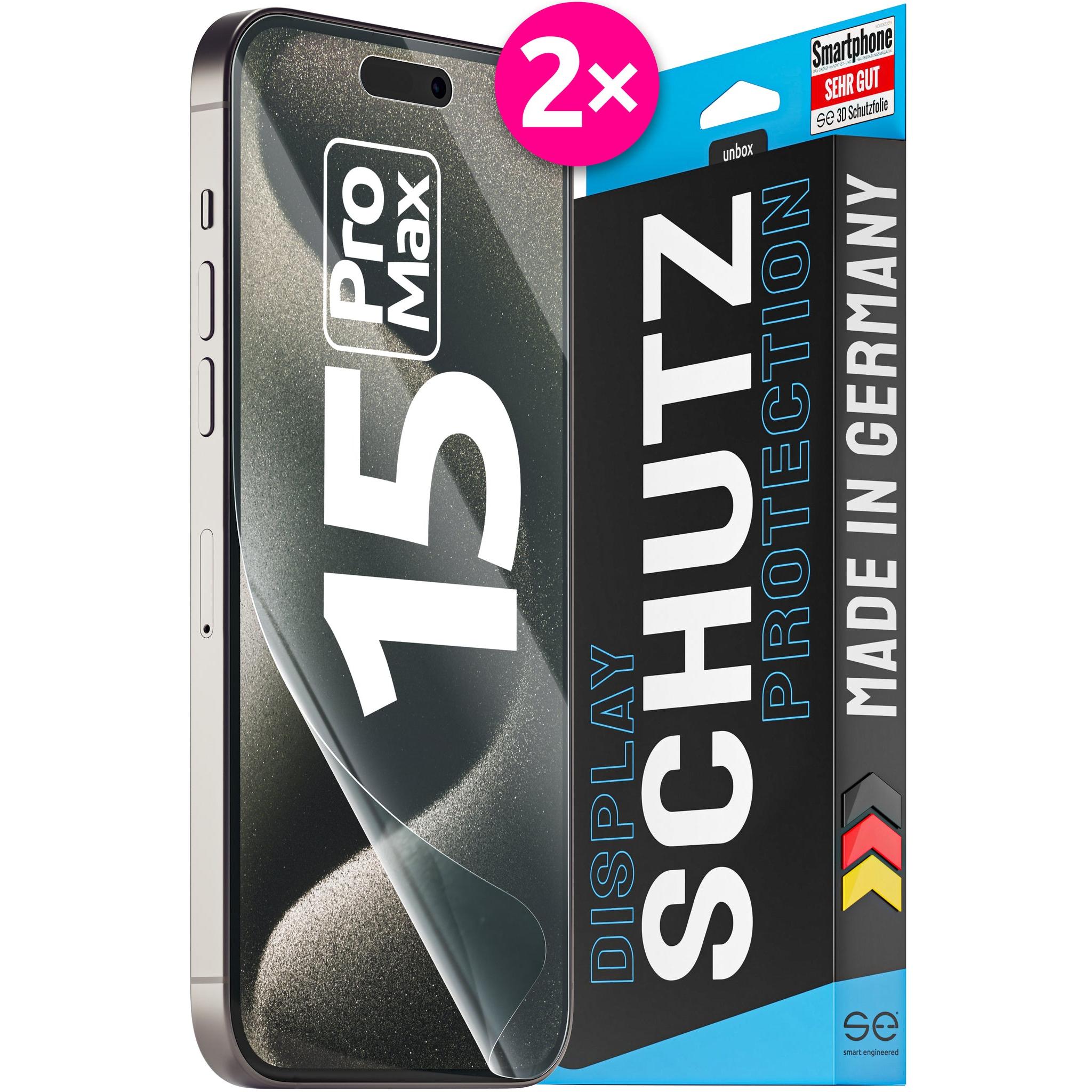 Smart Engineered se 3D Schutzfolie Apple iPhone 15 Pro Max (2 Stück) (2 Stück, Apple iPhone 15 Pro Max), Smartphone Schu...