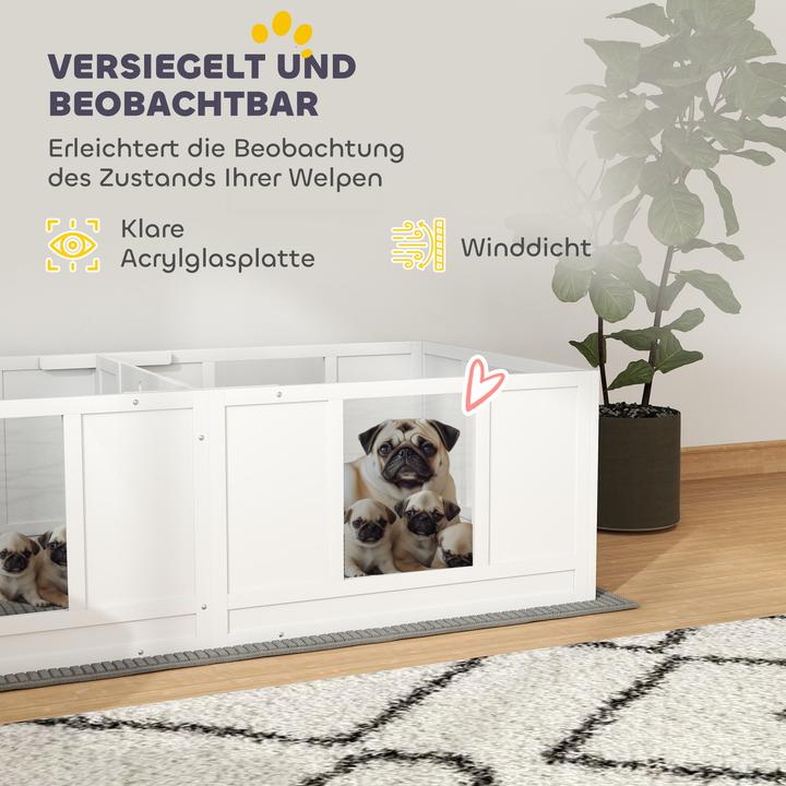 Immagine prodotto PawHut Wurfkiste für Welpen Kiefernholz, MDF Weiss (Cuccia per cani)
