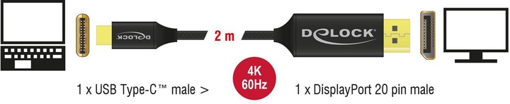 Produktbild Delock DisplayPort — USB Typ C (2 m, USB Typ C, DisplayPort)