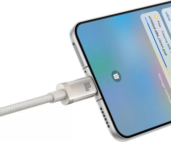 Actual product image Baseus USB-A to USB-C Cable Titanium, 100W, 5A, 2m, Silver (2 m, 100 W)