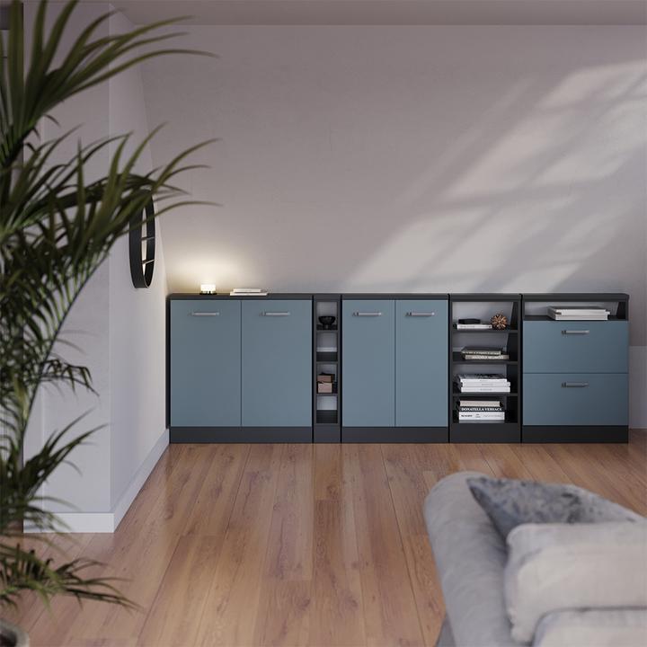 Produktbild Vichy Dachschrägenschrank Rion, Blau-Grau/Anthrazit/Anthrazit, mit 2 Türen (46 x 46 x 81.60 cm)