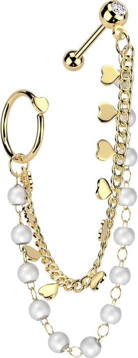 Produktbild Star Piercing Micro Barbell vergoldet mit Kugel und Kugeln Kristall silber doppelte Verbindungskette Perlen Ring H (Chirurgenstahl 316L, Messing)