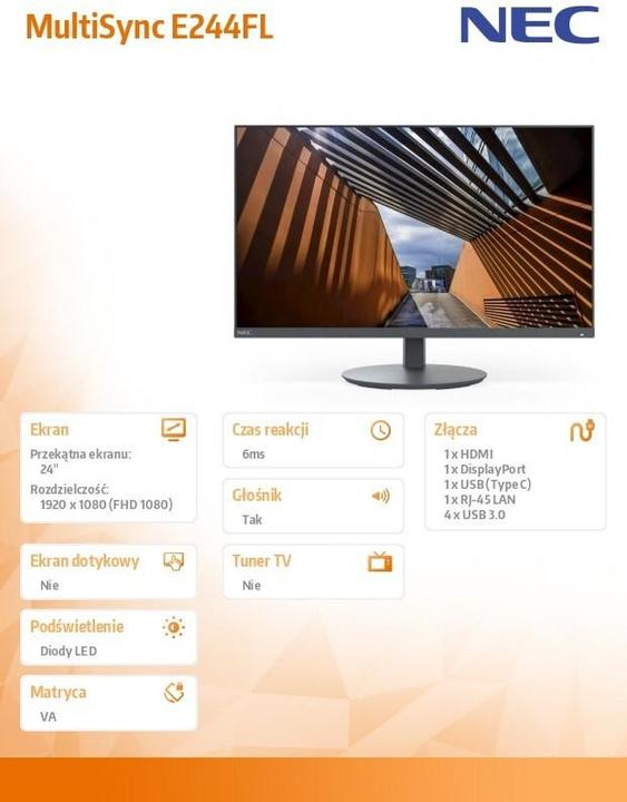 Actual product image NEC E244FL-BK 24IN LCD LED (1920 x 1080 pixels, 24")