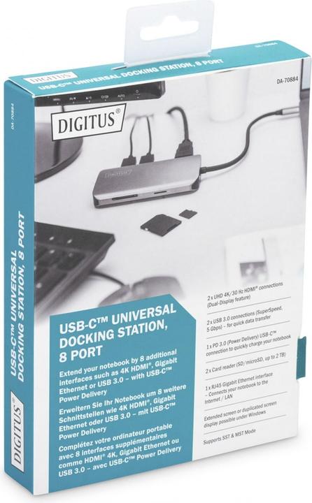 Image du produit Digitus Station d'accueil universelle USB-C™, 8 ports (Port de connexion (propriétaire), 8 ports)