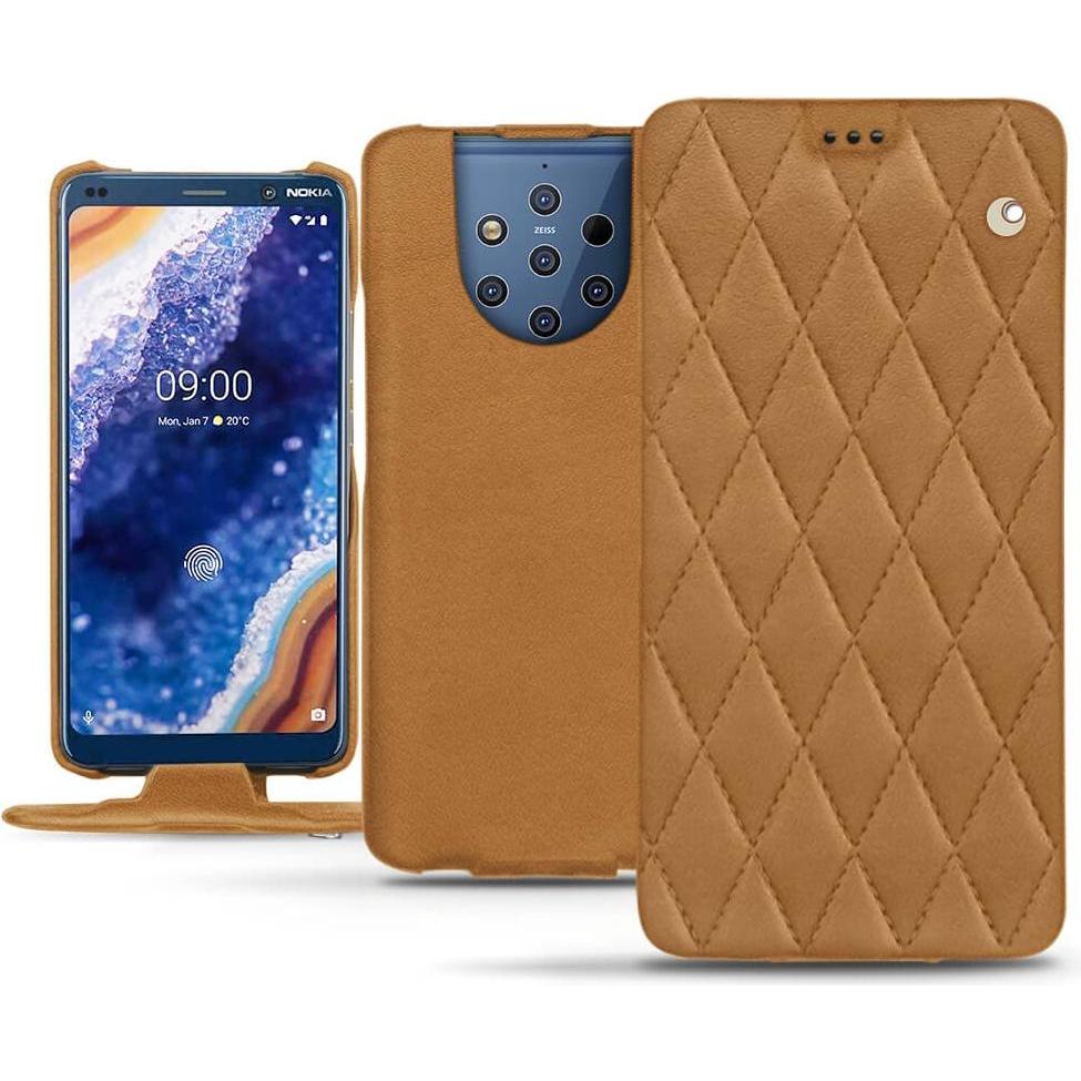 Noreve Lederschutzhülle vertikal (Nokia 9 PureView), Smartphone Hülle, Braun