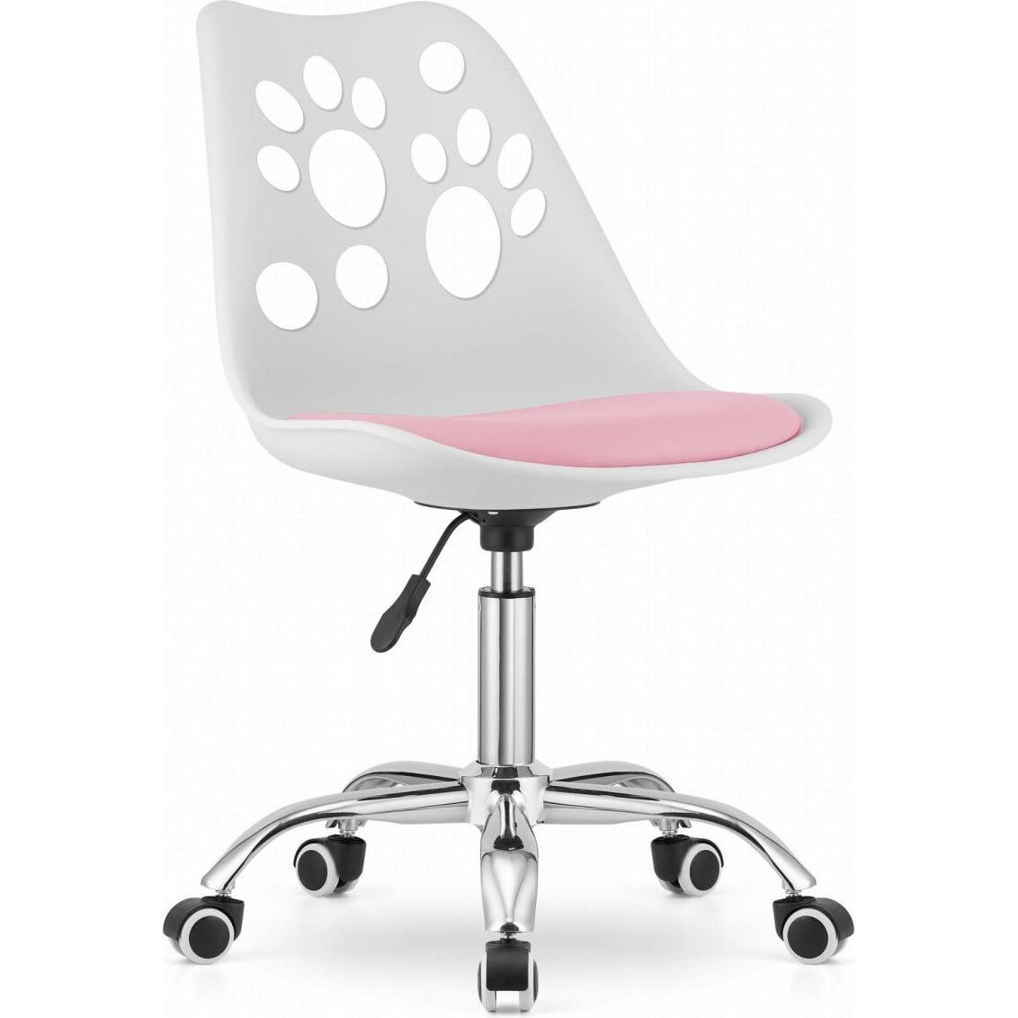 Leobert, Sedia da ufficio, DRUCK Stuhl Weiss und Rosa Kunstleder Drehstuhl mit Chromfuss