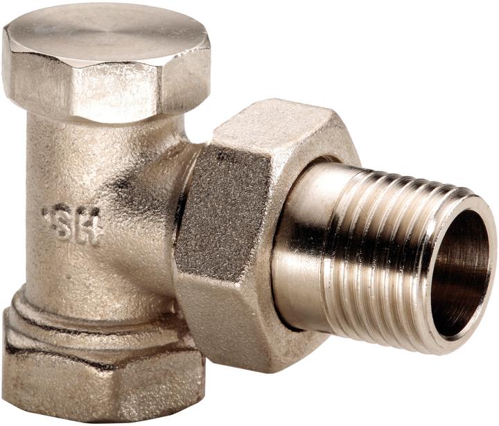 Produktbild Hermann schmidt HS Radiatorverschraubung 1521 1/2, vernickelt, Eckform, absperrbar