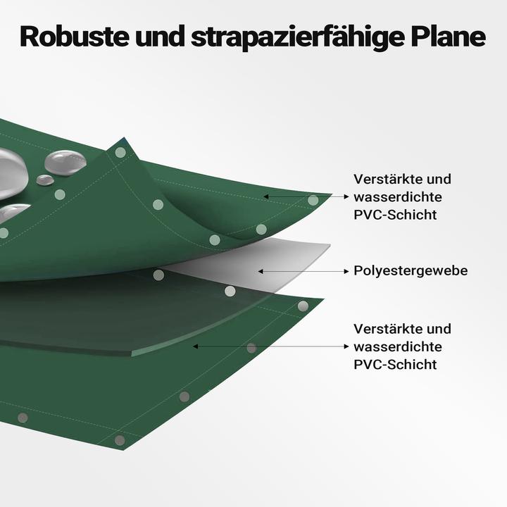 Produktbild Wiltec Abdeckplane wetterfest dunkelgrün 3x5m Polyester Gartenplane 650g/m² Ösen (5 x 3 m)
