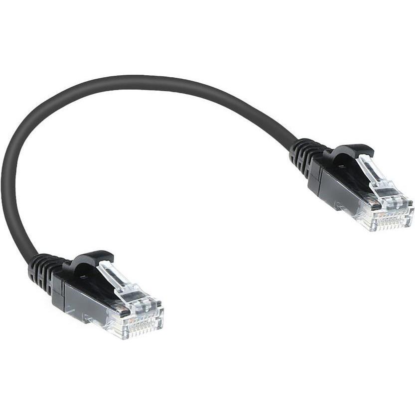 Thumbnail - ACT Black 0.15 meter LSZH U/UTP CAT6 datacenter slimline patch cable snagless with RJ45 connectors (U/UTP, CAT6, 0.15 m)...