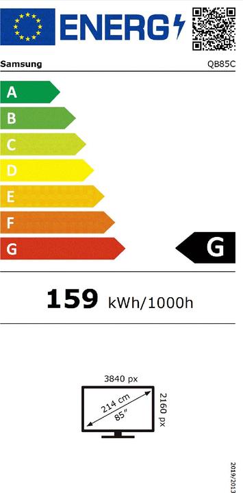 Label énergétique Samsung QB85C (3840 x 2160 pixels, 85")