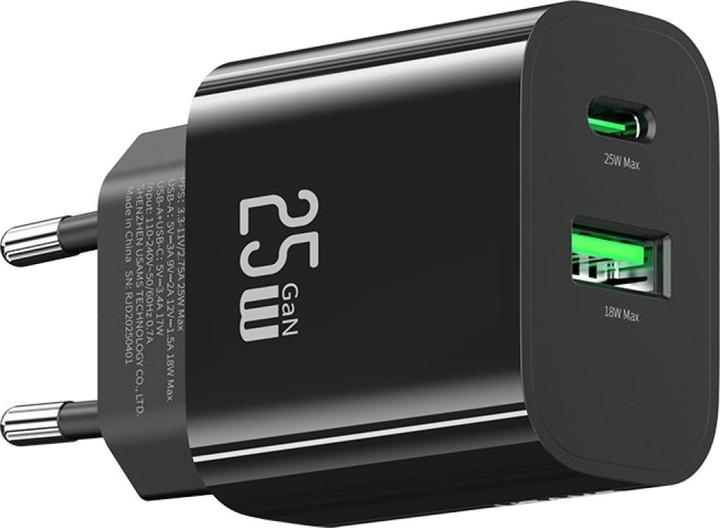 Actual product image Usams Wall Charger CC315 T65 25W 1xUSB-C 1xUSB-A Fast Charging black (25 W, 2 ports)
