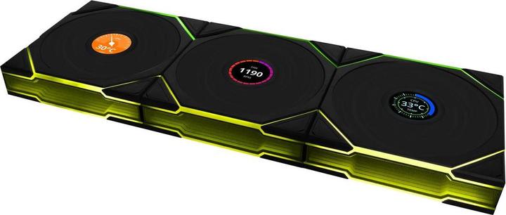 Actual product image Lian-Li UNI FAN TL Wireless LCD Lüfter, ARGB, PWM, 3er-Pack inkl. Controller - Reverse Blade, 120 mm (120 mm, 3x)