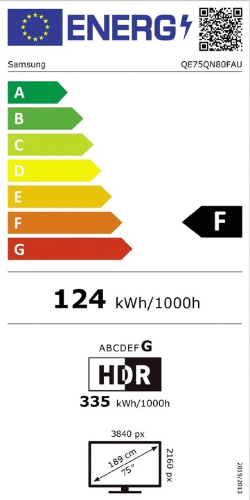 Etichetta energetica Samsung QE75QN80F (75", QN80F, NeoQLED, 4K, 2025)