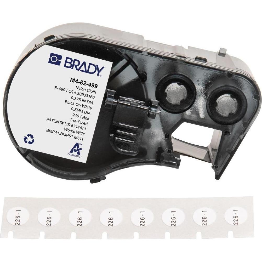 Brady, Etiketten, M4-82-499, Nylongewebe, Schwarz auf weiss, Deckeletikett 9.53 mm rund, permanent (240 E.)