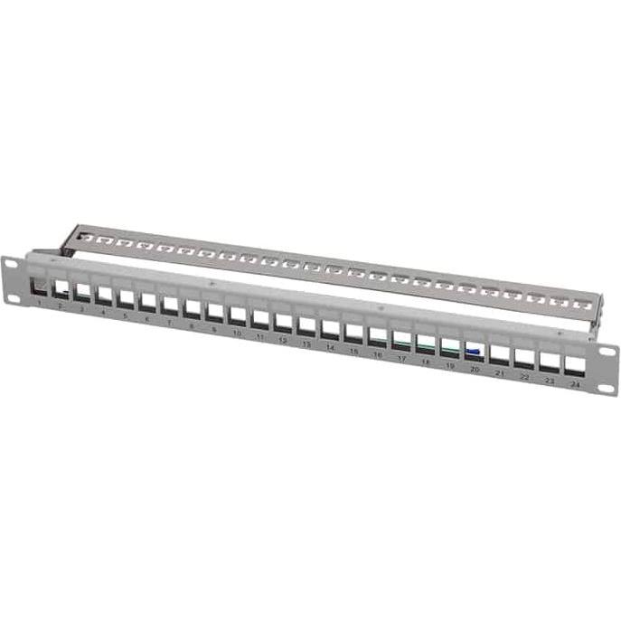 LogiLink 19" Patchpanel für 24 Keystone-Module, mit Beschriftungsfeldern u. Kabelabfang, Server Zubehör, Grau