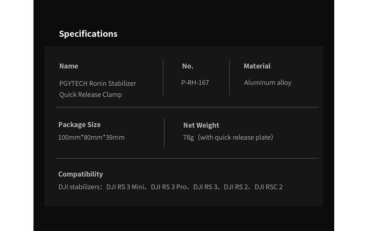Immagine prodotto Pgytech Stabilizzatore Ronin Morsetto rapido a relè (Piastra a sgancio rapido per treppiede)