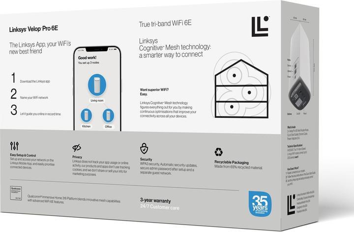 Immagine prodotto Linksys MX6202 Router WiFi Mesh Tri-Band