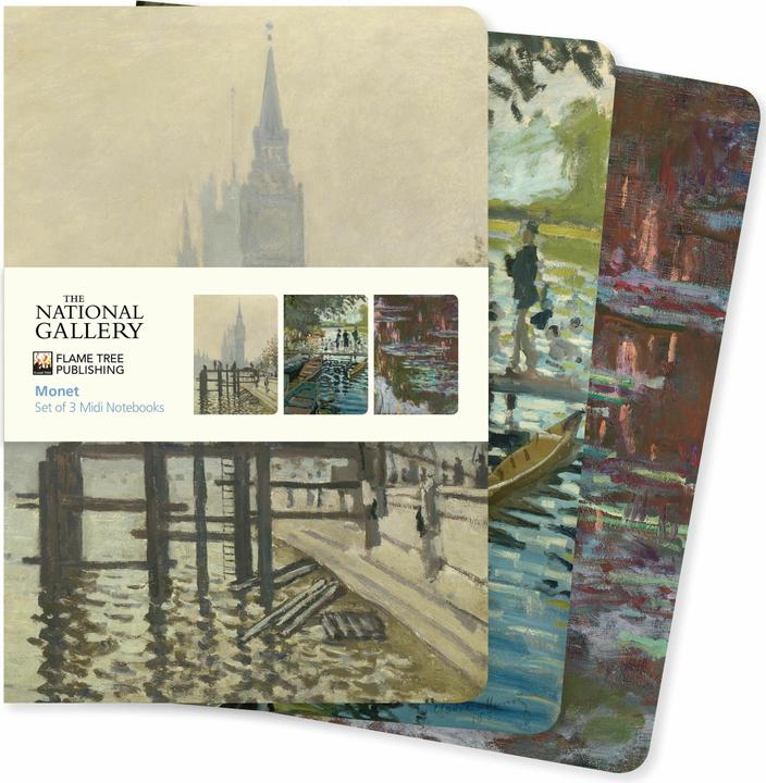 Image du produit Set de trois carnets moyen format : Claude Monet (A5, À rayures, Blanc, Couverture souple)