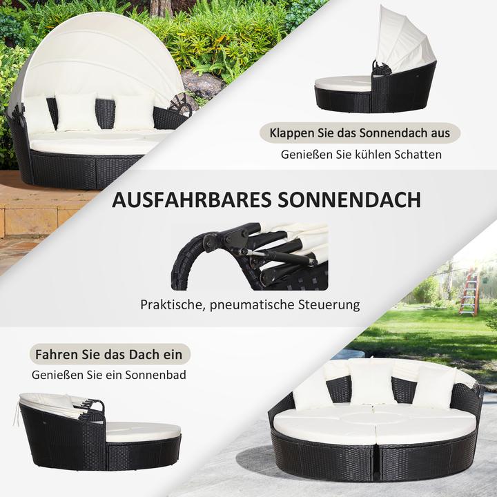 Actual product image Outsunny Gartenmöbel-Set PE-Rattan, Metall, Polyester(100% Polyester), Schaumstoff Schwarz+Creme