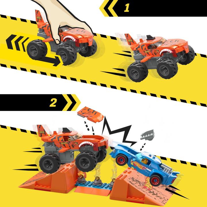Produktbild Mega Construx Hot Wheels Monster Trucks Tiger Shark Crash Wettkampf