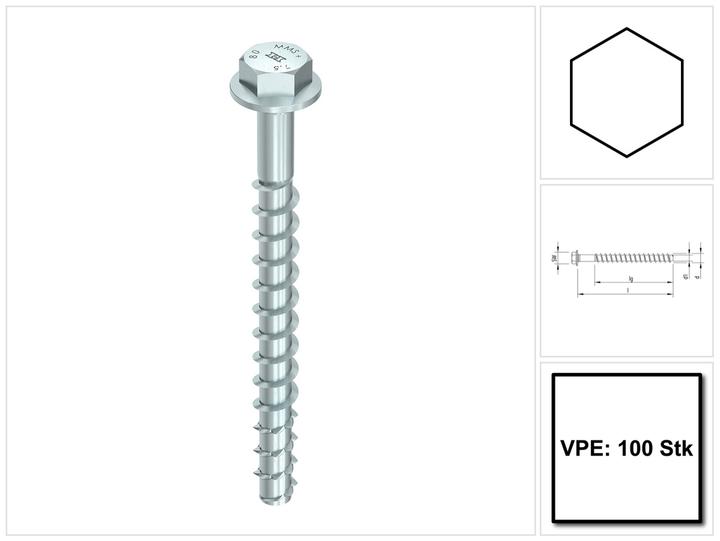 Image du produit Heco MULTI MONTI plus SS Vis d'ancrage 6,0 x 60 mm 100 pièces ( 48385 ) Vis à béton, tête hexagonale (100 Vis par pièce)