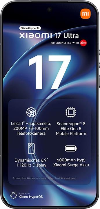Productafbeelding Xiaomi 17 Ultra (1024 GB, Zwart, 6.90", Dubbele SIM, 5G)