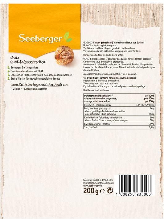 Nährwerte und Zutaten Seeberger Delikatess-Feigen (200 g)