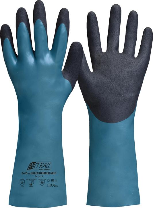 Actual product image Nitras Chemical gloves Green Barrier Grip size 9 green/black EN 388, EN 374 PPE category III (9)