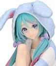 Actual product image Furyu Hatsune Miku Noodle Stopper PVC Statue Hatsune Miku Rabbit Ear Hood Pajama Blue Color Ver. 14 cm