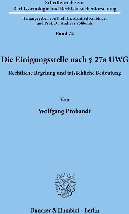 Produktbild Die Einigungsstelle nach 27a UWG. (Deutsch, Wolfgang Probandt, 1993)