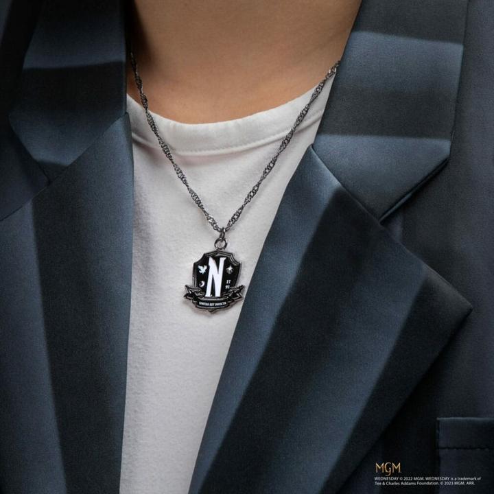Actual product image Cinereplicas Wednesday Necklace with Pendant Nevermore Academy Black