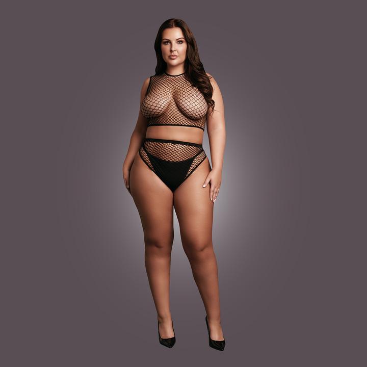 Produktbild Le Désir 2 piece with crop top, pantie and fishnet structure.
