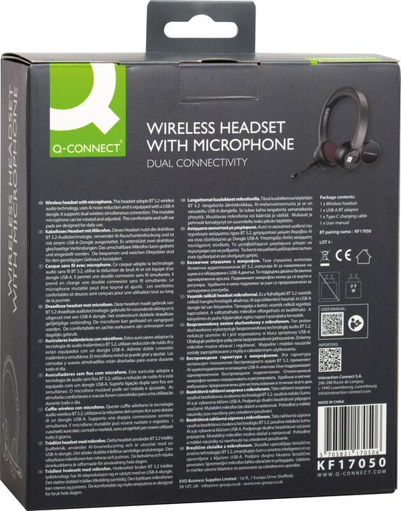 Actual product image Q-Connect Headset mit Mikrofon Stereo kabellos (Wireless, USB-A)