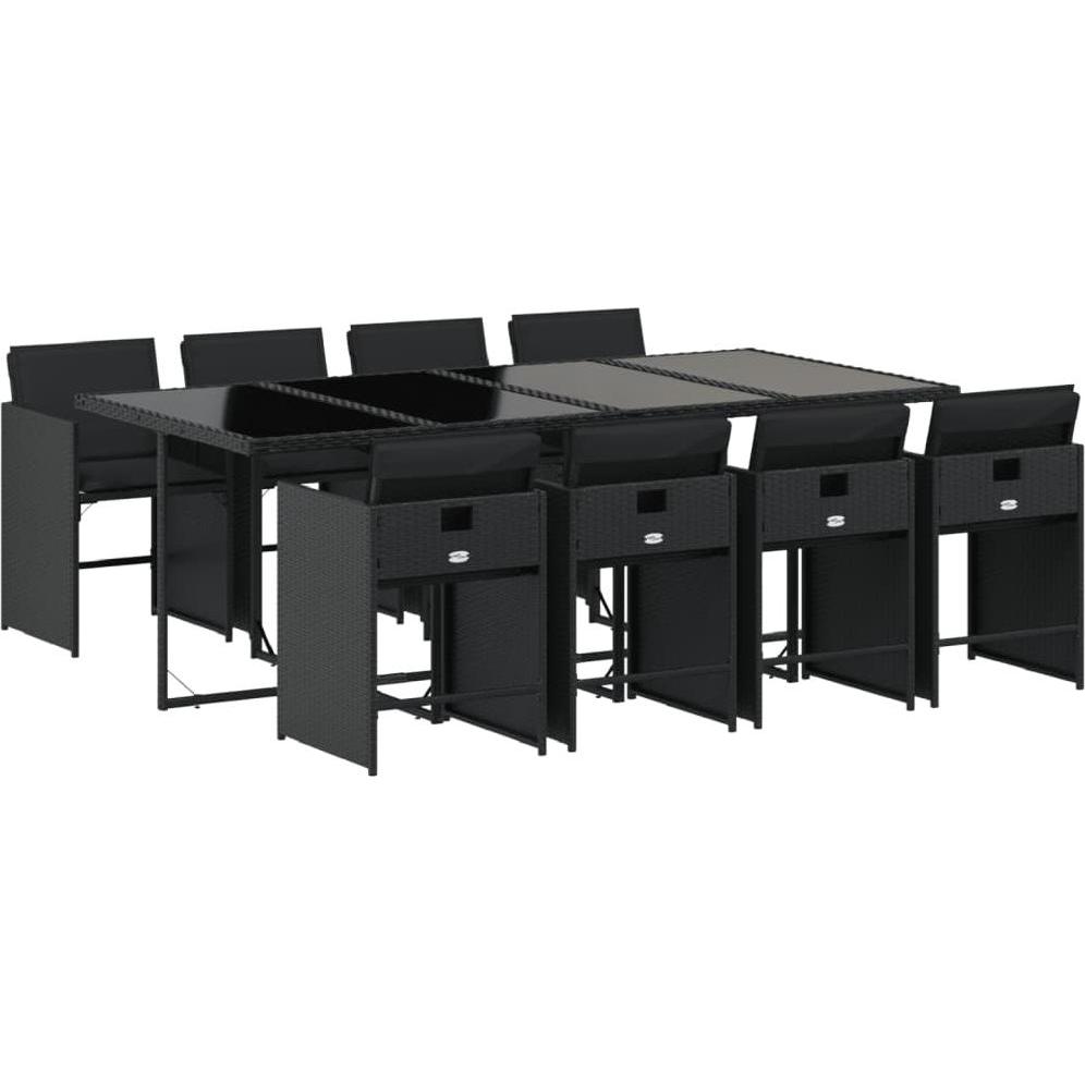 VidaXL, Gartentisch + Balkontisch, Gartenmöbel Essgruppe Gartengarnitur Sitzgruppe 9tlg. Schwarz Poly Rattan (220 cm)