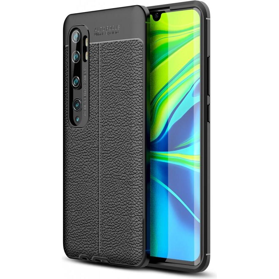 Screenguard Xiaomi Mi Note 10 Hülle Leather Design TPU Cover (Xiaomi Mi Note 10), Smartphone Hülle, Schwarz