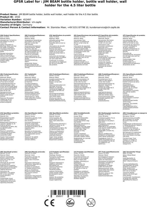 Actual product image Ich-zapfe JIM BEAM Wall-mounted alcohol dispenser for the 4.5 liter bottle (Dosing spout + pourer)