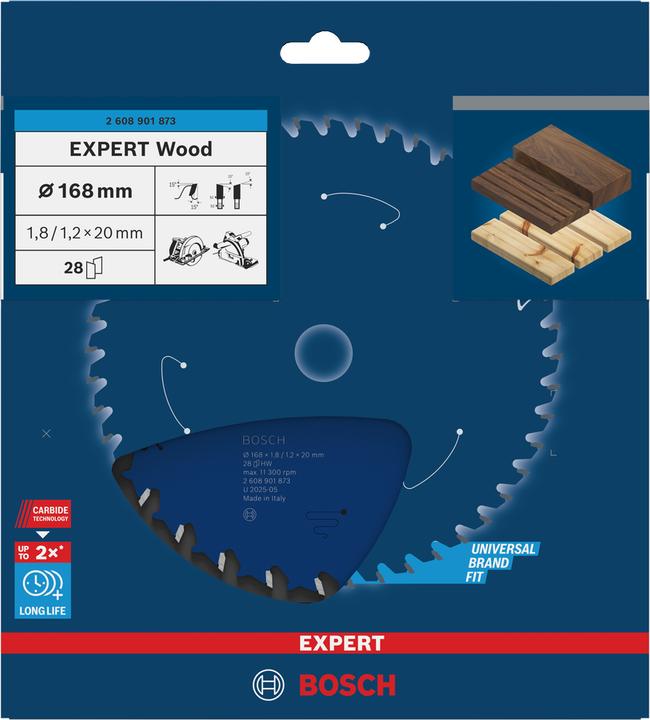 Immagine prodotto Bosch Professional Zubehör Lama circolare Expert per legno 168 x 20 x 1,8/1,2 mm, T28